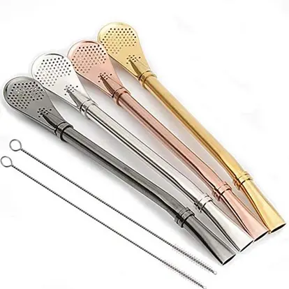 Stainless steel straw tea spoon