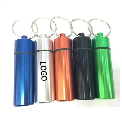Waterproof Air-tight Aluminum Ring Chain Metal Pill Case