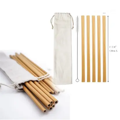 5pcs Reusable Bamboo Drinking Straw W/ Cleaning Brush In Ca