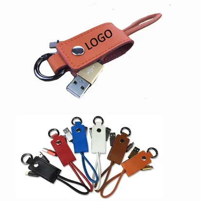 2 In 1 Leather Keychain Charging Cable
