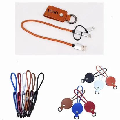 3 In 1 Leather Charging Cable Keychain
