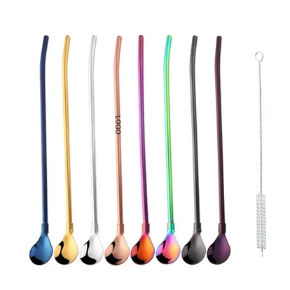10 In Metal Straw Spoon Stirrers with Brush