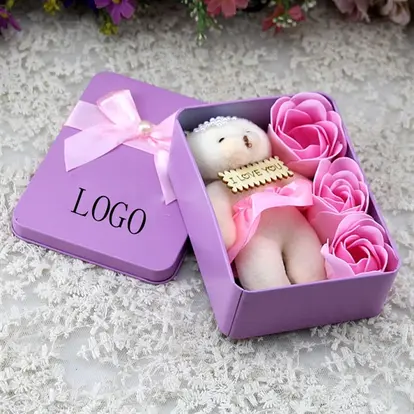 Rectangular iron little bear rose gift box