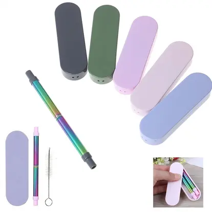 Collapsible Telescopic Rainbow Straw Set In Case