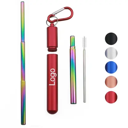 Stainless Steel Reusable Travel Collapsible Straw with Brush