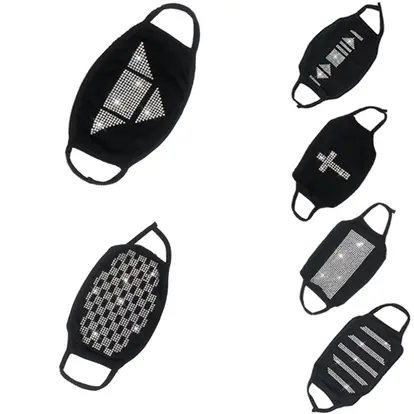 Dust - proof black star flashing rhinestone cotton face mask