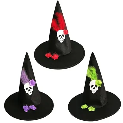 Halloween Witch Hat Feather Skull Hat