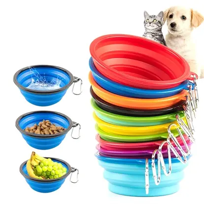 Silicone Folding Pet Bowl With Carabiner Hook
