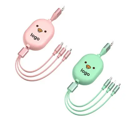 3 in 1 Retractable Cartoon USB Cable 1M