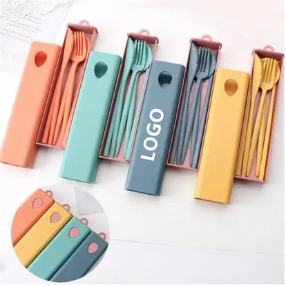4pcs Portable Lunch Time Cutlery Set With Case