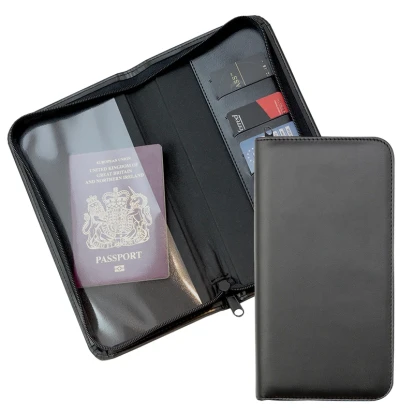 Zipped Travel Wallet in Black Belluno