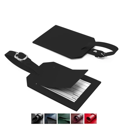 Universal Leather Rectangular Luggage Tag with Security Flap, made in the UK 