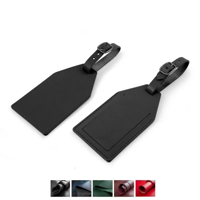 Universal Leather Rectangular Luggage Tag with security flap, made in the UK