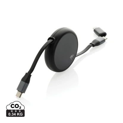 Terra RCS recycled aluminium retractable 240W 2-in-1 cable